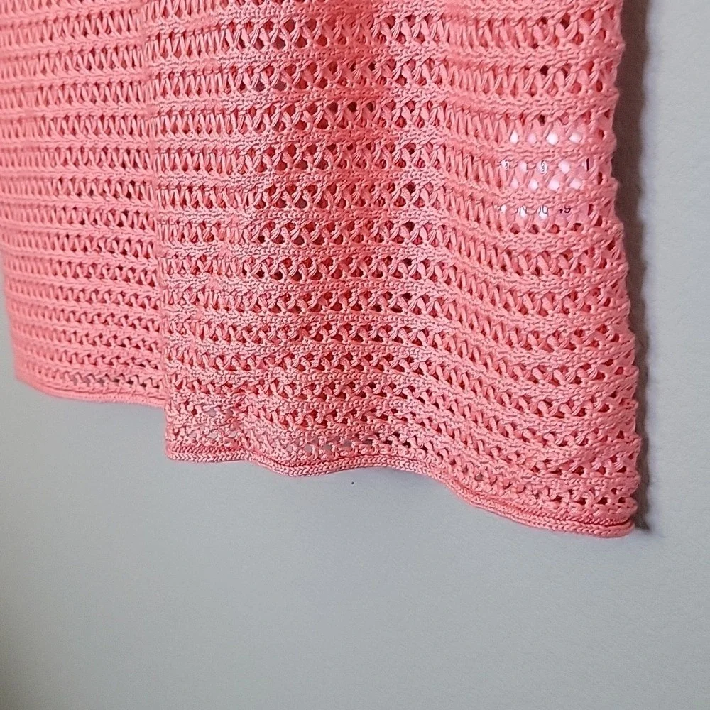 New York & Company Pink Summer Open Knit Crochet Short Sleeve Top XL